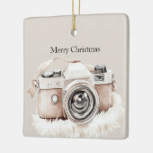 Cream Beige Camera Stripes Christmas Keramisch Ornament (Links)