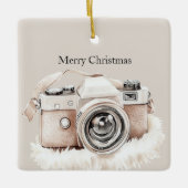 Cream Beige Camera Stripes Christmas Keramisch Ornament (Voorkant)