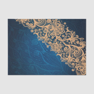 Cream Beige Lace op Swirling Blue Background Tissuepapier