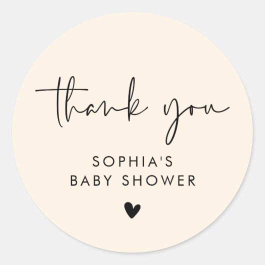 Cream Beige Modern Boho Baby shower Dank u Ronde Sticker (Voorkant)