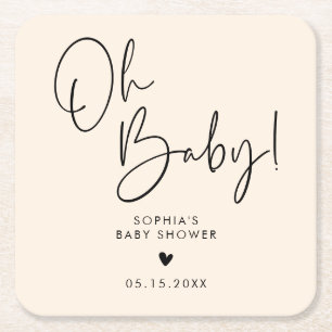 Cream Beige Oh Baby Modern Boho Baby shower Vierkante Kartonnen Onderzetter