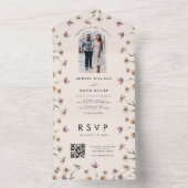 Cream Beige Wildbloemen Kunstfoto QR Code Weddensc All In One Uitnodiging (Binnen)