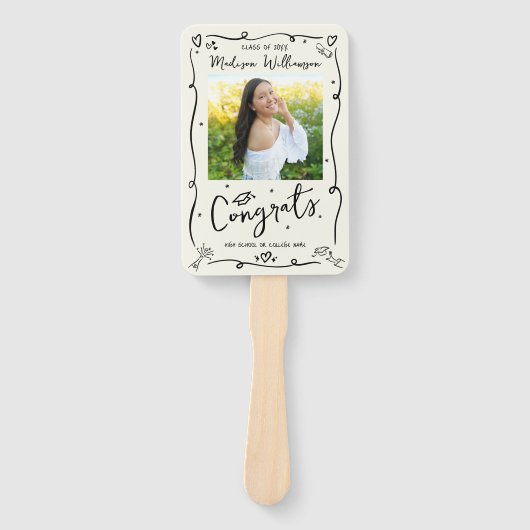 Cream Black Hand Drawn Doodle Graduation 2 Photo Handwaaier (Voorkant)