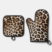 Cream Black Leopard-afdrukken Ovenwant & Pannenlap Set (Voorkant)