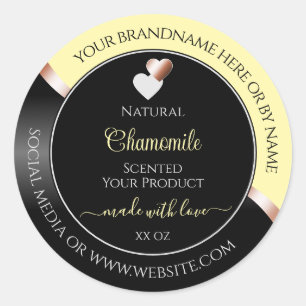 Cream Black Wavy Rose Gold Hearts Étiquettes de pr