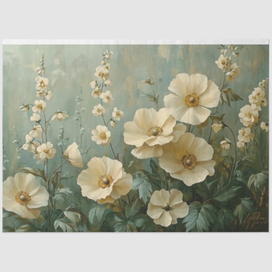 Cream bloemen op groene achtergrond tissuepapier (Voorkant)