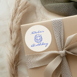 Cream Blue 30ste Hand Getrokken Taart Verjaardagsf Ronde Sticker