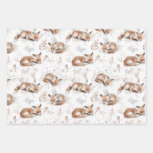 Cream Blue Brown Snowflakes Birds Fox Christmas Inpakpapier Vel (Voorkant 3)