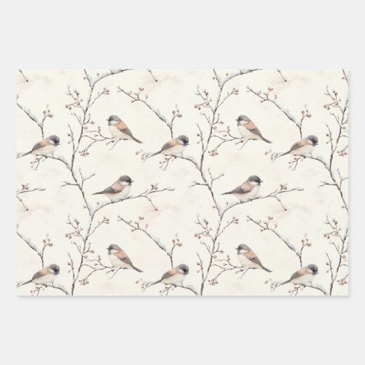 Cream Blue Brown Snowflakes Birds Fox Christmas Inpakpapier Vel (Voorkant 2)