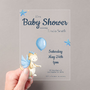 Cream Blue Genderneutraal Baby shower Acryl Uitnodigingen
