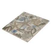 Cream Blue Ocean Beach Shells Tegeltje (Zijkant)