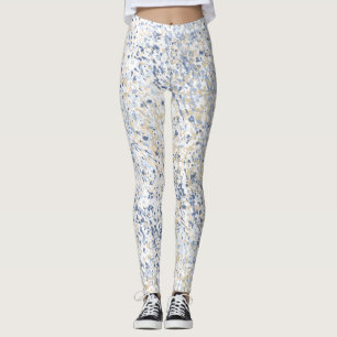 Cream Blue Paint Splatter Abstract Leggings
