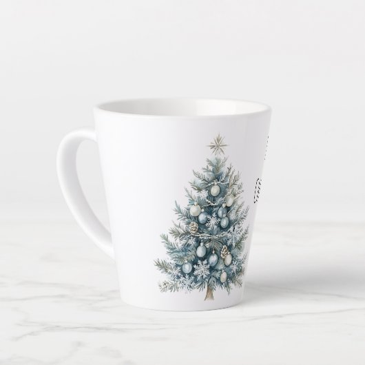 Cream Blue Winter Christmas Tree Latte Mok (Linkerhoek)