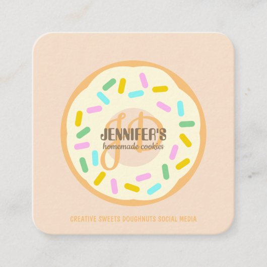 Cream Blush Bked Creative Cookies Doughnut Vierkante Visitekaartje (Voorkant)