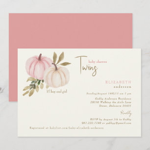 Cream & Blush Twins Little Pumpkins Baby Shower Kaart