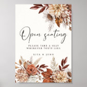 Cream Boho Floral Open Zitplaatsen Trouwbord Poster (Voorkant)