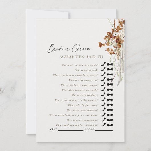 Cream Boho raad wie zei het douche spel Kaart (Voorkant)