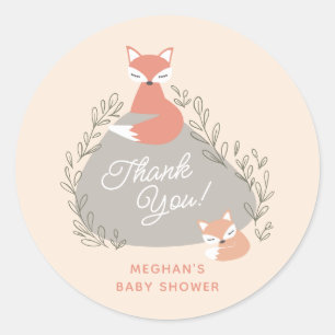 Cream Boho Woodland Foxes Baby shower Ronde Sticker