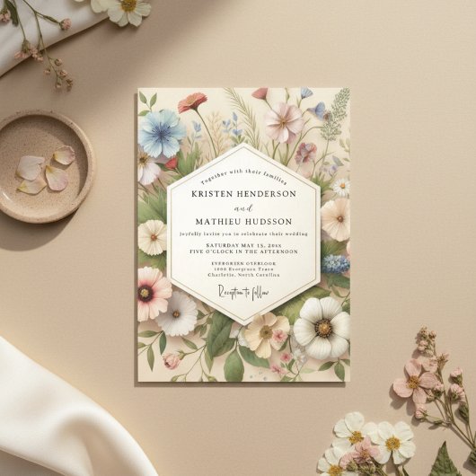 Cream Botanical Whimsical Wedding Kaart