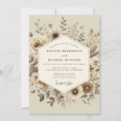 Cream Botanical Woodland Wedding Kaart (Voorkant)