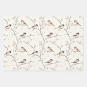 Cream Bronze Blue Birds Pine Cones Christmas Inpakpapier Vel (Voorkant 2)