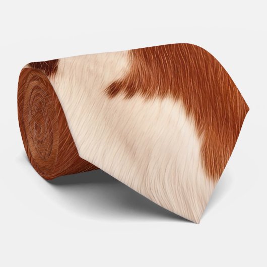 Cream Brown Faux Cow Print Stropdas (Opgerold)