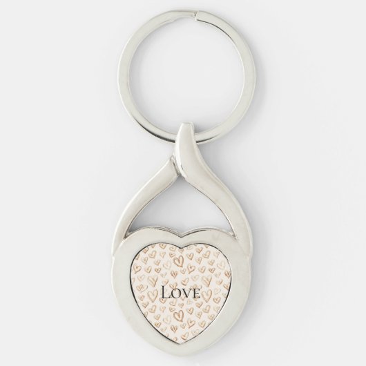 Cream Brown Hearts Valentine's Day Love Sleutelhanger (Voorkant)
