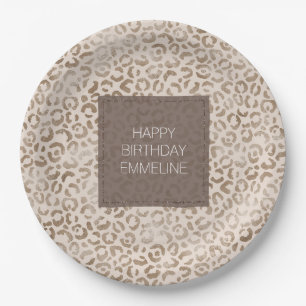 Cream Brown Leopard Print Birthday Papieren Bordje