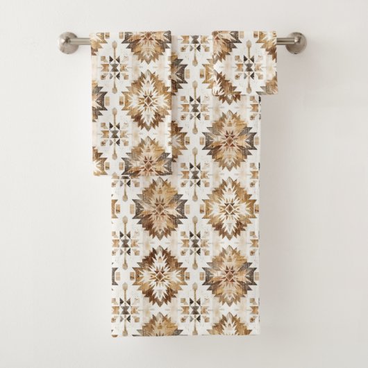 Cream Brown Native Tribal Bad Handdoek (Insitu)
