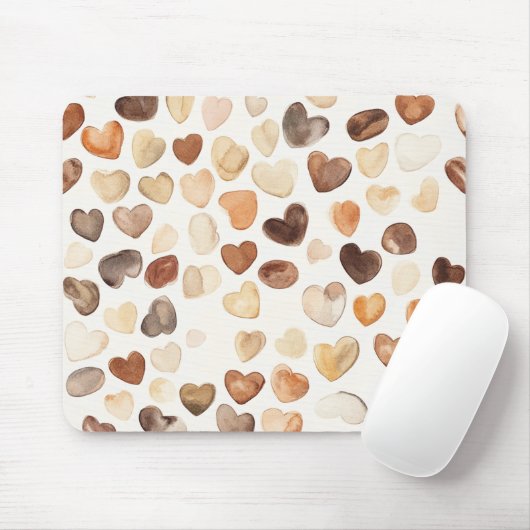 Cream Brown Peach Coffee Beans Hearts Muismat (Met muis)