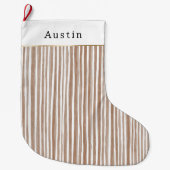 Cream Brown Stripes Christmas    Grote Kerstsok (Voorkant)