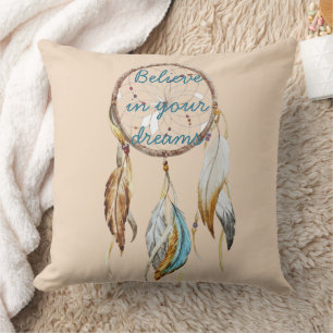 Cream Brown Turquoise Dream catcher waterverf Kussen