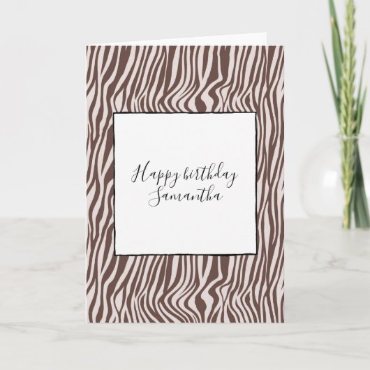 Cream Brown Zebra Print Verjaardag Kaart (Voorkant)