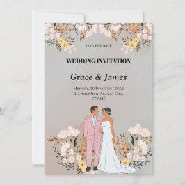 Cream bruid en bruidegom waterverf bloemen bruilof feestdagenkaart