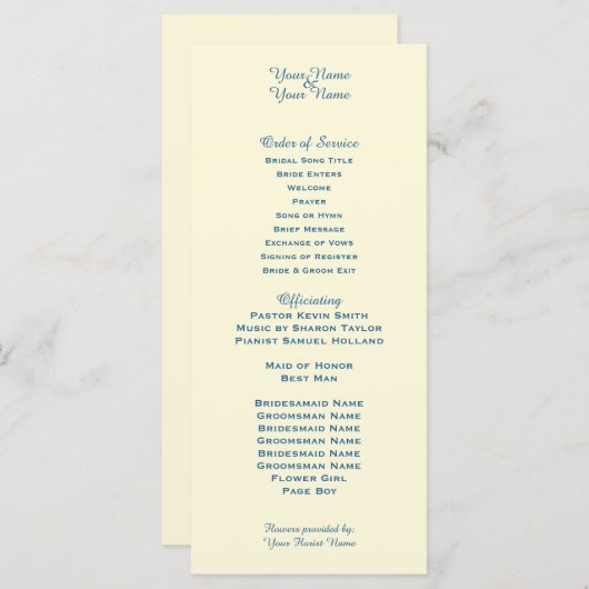 Cream bruiloft programma (Voorkant / Achterkant)