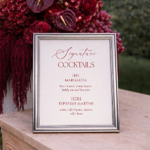 Cream & Burgundy Bruiloft Signature Cocktails Poster
