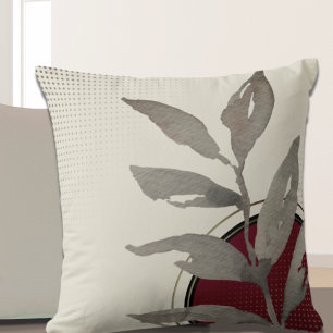 Cream Burgundy Red en Black Simple Waterverf Kussen