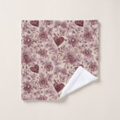Cream Burgundy Red Hearts Flowers (Gant de toilette)