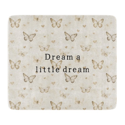 Cream Butterflies Hearts Snijplank (Voorkant)