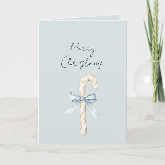 Cream Candy Canes Blue Bow Christmas Kaart (Voorkant)