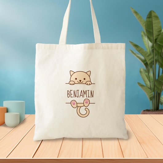 Cream Cat Peking achter eigen naam Tote Bag