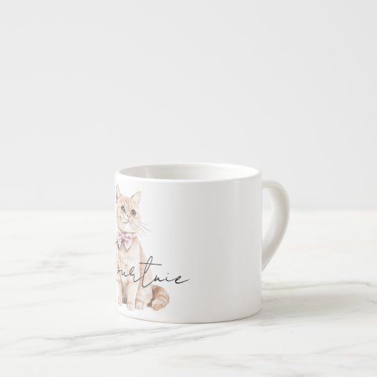 Cream Cat Pink Bow Espresso Kop (Voorkant rechts)