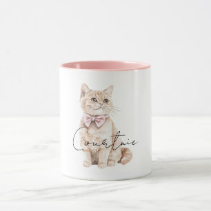Cream Cat Pink Bow Mok