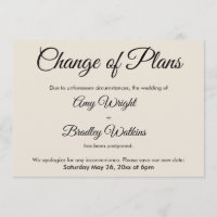Cream Change of Plans Postponed Wedding Card