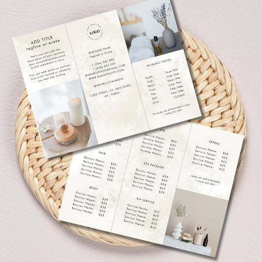 Cream Chic Marbre Logo Business Trifold Brochure