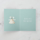Cream Christmas Bell Pretty Blue Bow Kaart (Binnen)