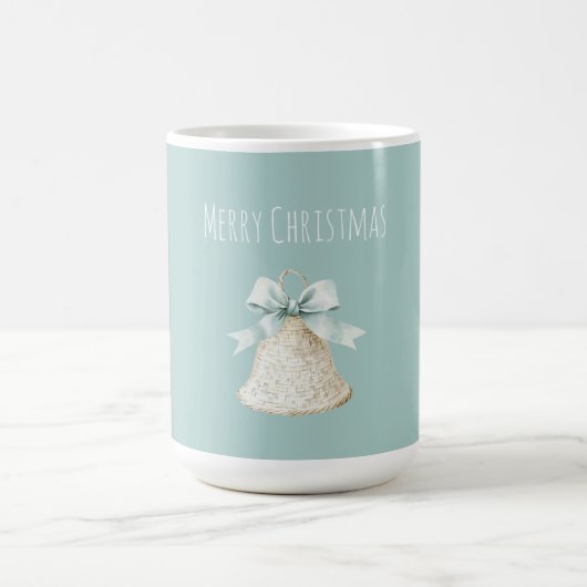Cream Christmas Bell Pretty Blue Bow Koffiemok (Center)