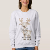 Cream Christmas Reindeer Plaid Bow Trui (Voorkant)