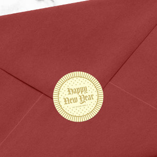 Cream Classic Decorative Geometric Happy Nieuwjaar Ronde Sticker