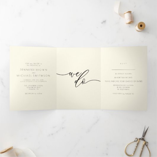 Cream Classic Formal Minimum Wedding Drieluik Kaart (Binnen)